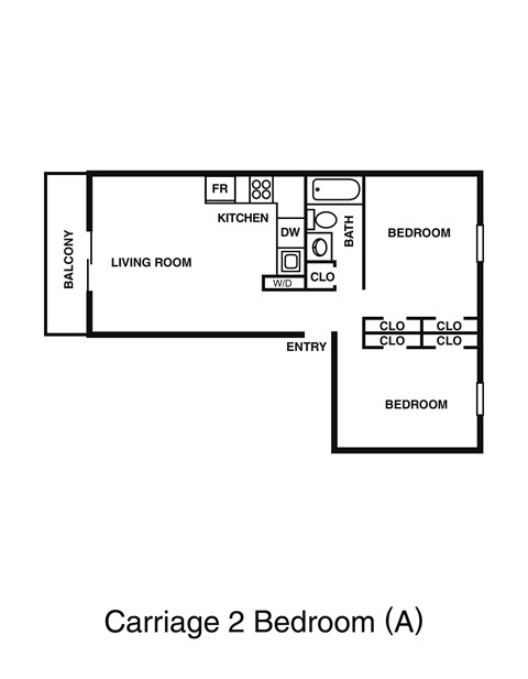 Floor plan for 2 beds, 1 bath, 675 sqft
